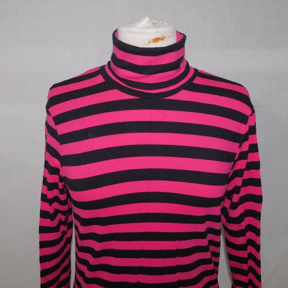 LOVE Candy Couture Womens XL Pink Black Striped Turtleneck Top - Picture 3 of 9